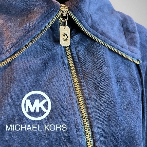 MICHEAL KORS Navy Blue Velour Zip Up Jacket Size XL - Picture 3 of 12